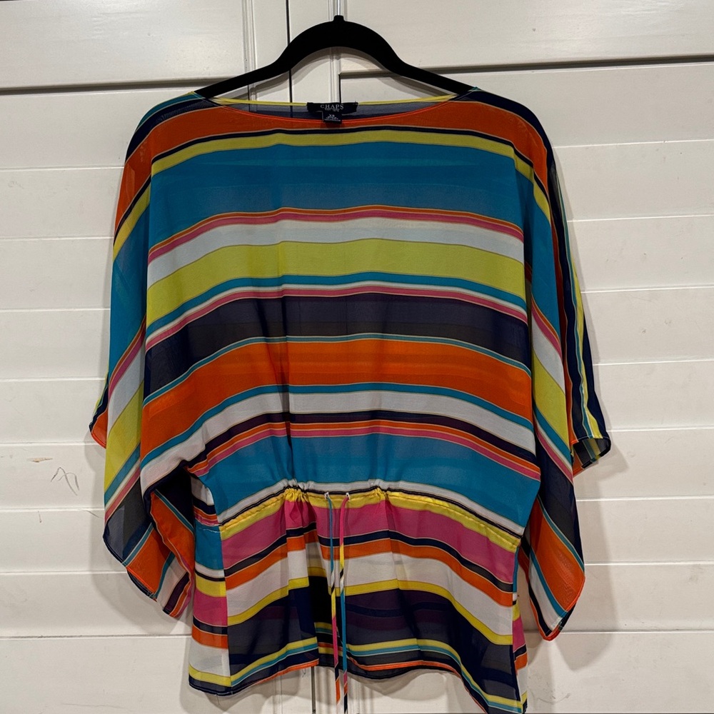 Chaps Multicolor Sheer Top with Stripes